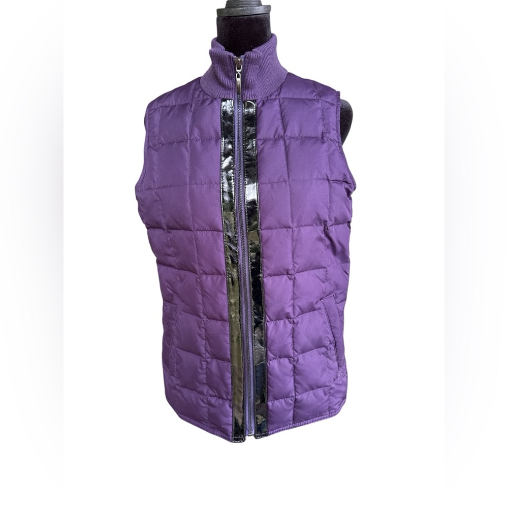 New with Tags Charter Club Deep Purple Eggplant Quilted Vest w/ Faux Leather